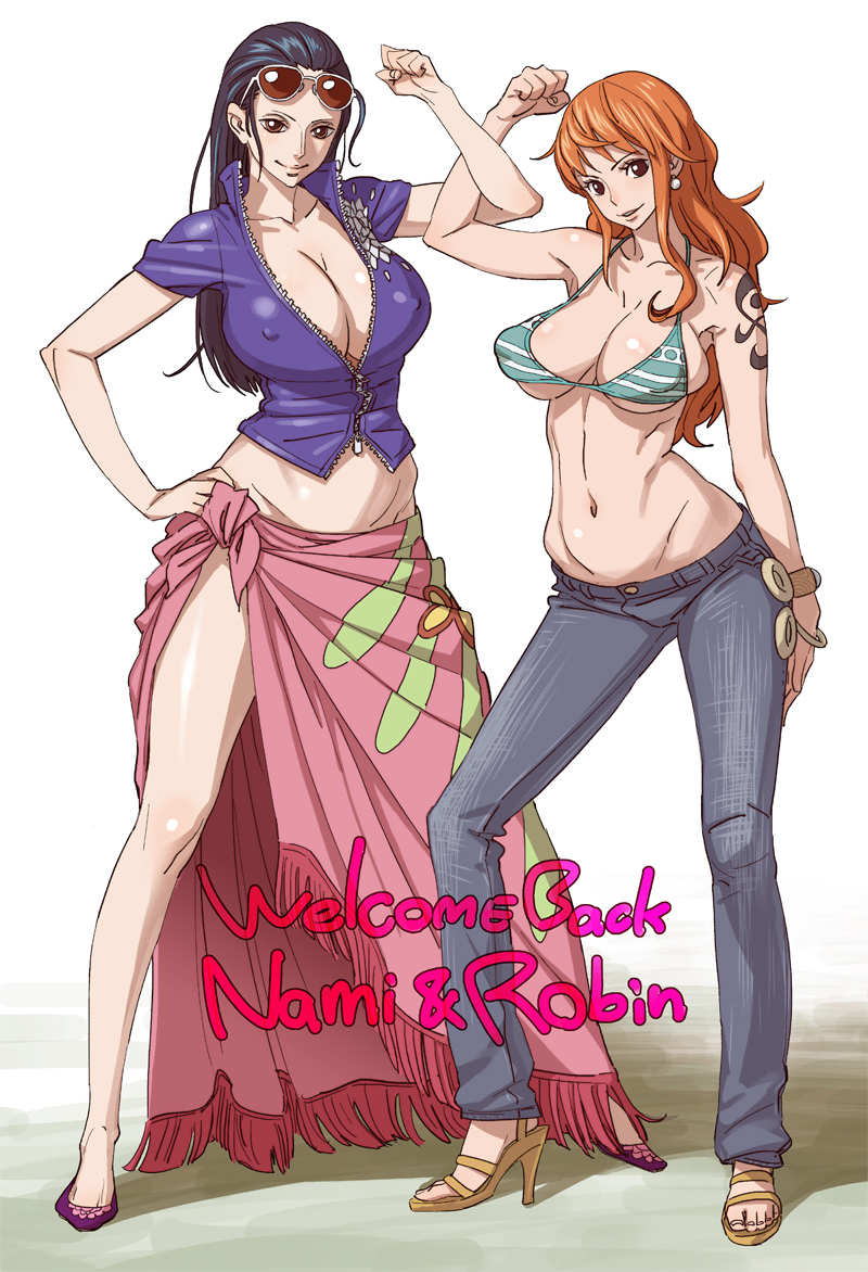 nami and nico robin (one piece) drawn by bobobo