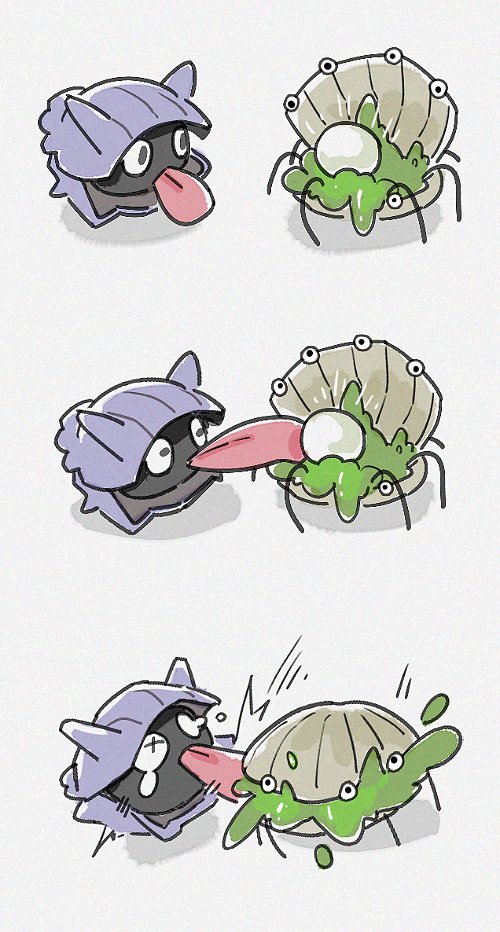 shellder and ambling pearl (pokemon and 2 more) drawn by flaw_eight