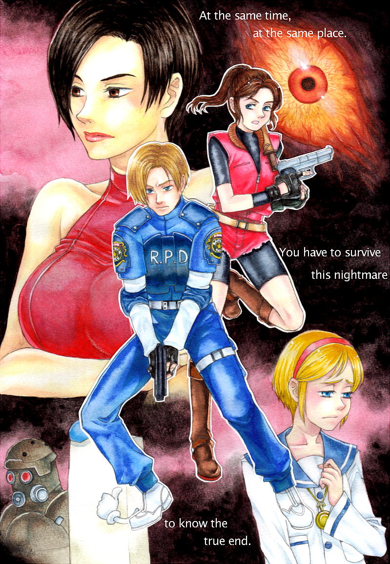 leon s. kennedy, ada wong, claire redfield, william birkin, and hunk (resident evil and 1 more) drawn by kikimimi_612