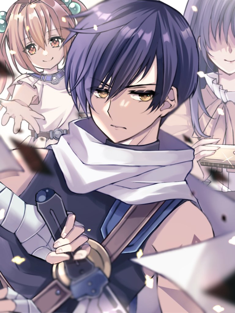 estelle bright, joshua bright, and karin astray (eiyuu densetsu and 1 more) drawn by natsusechoco