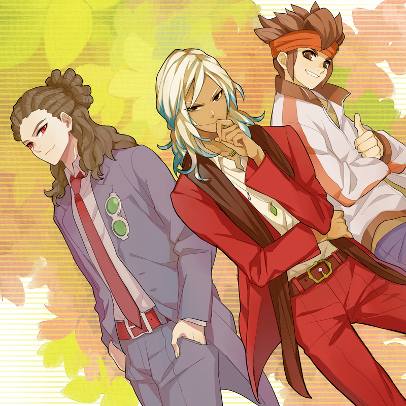 endou mamoru, kidou yuuto, and gouenji shuuya (inazuma eleven and 1 more) drawn by nanjou_(sumeragimishiro)