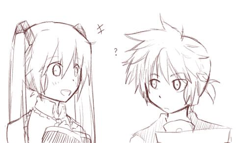 hatsune miku and kagamine len (vocaloid) drawn by hikusa