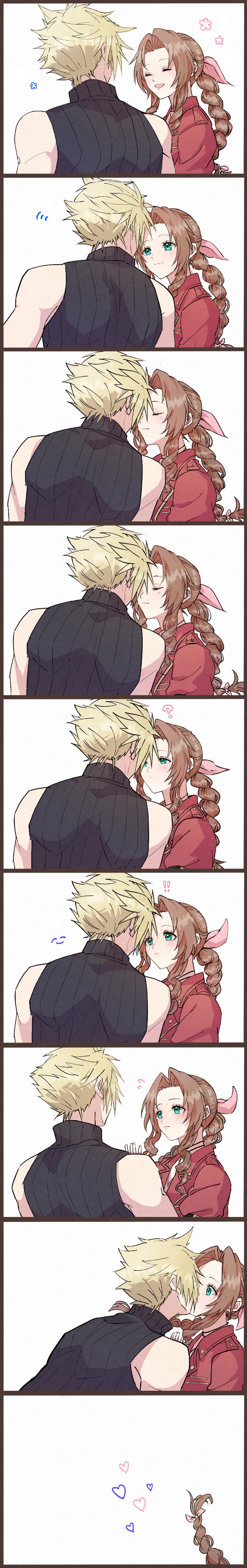 cloud strife and aerith gainsborough (final fantasy and 3 more) drawn by 26caaan
