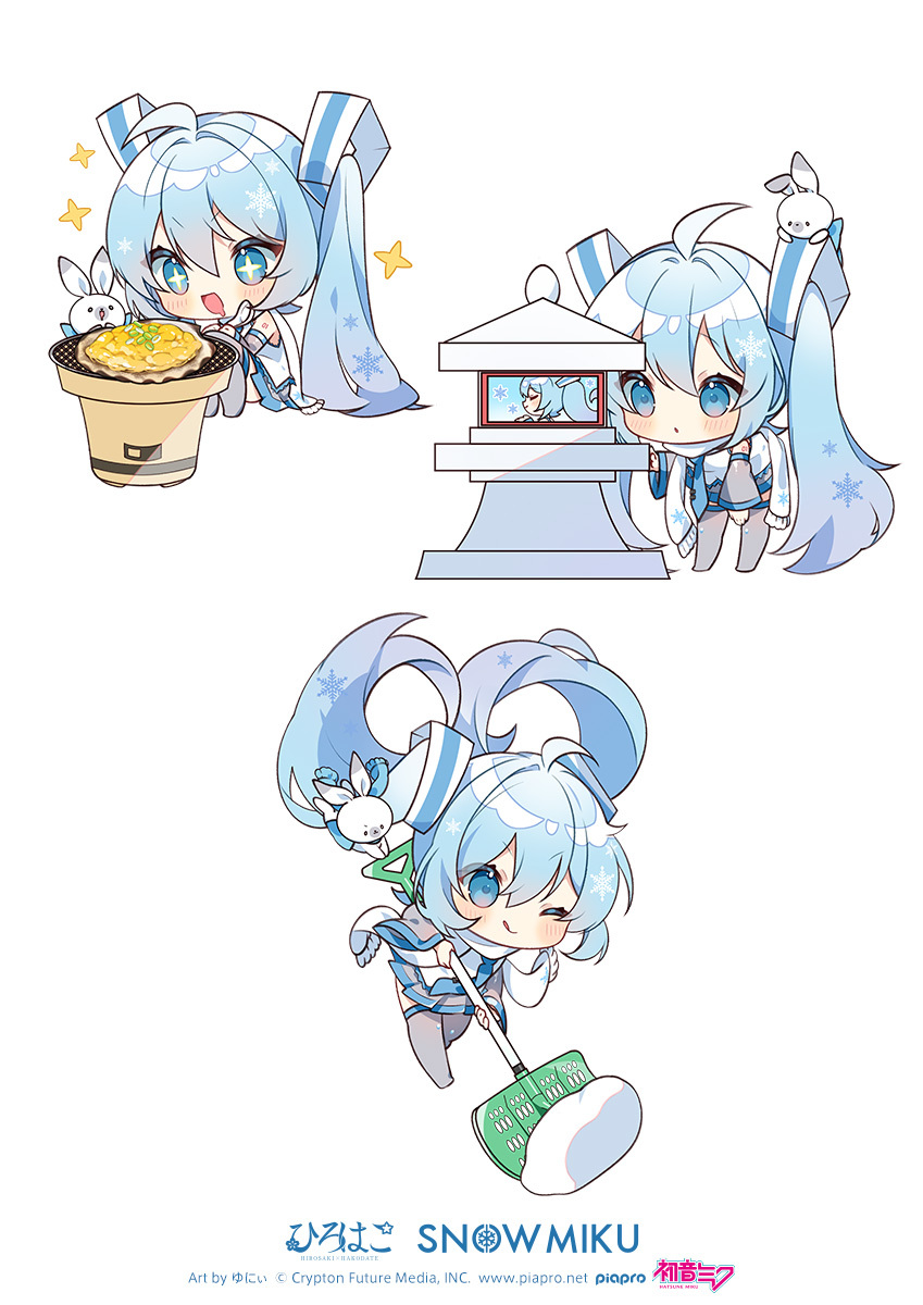 hatsune miku, yuki miku, and rabbit yukine (vocaloid and 1 more) drawn by yuni_(irohasuiroiro)