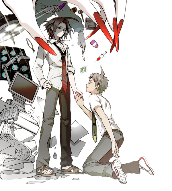 hinata hajime, enoshima junko, and matsuda yasuke (danganronpa and 3 more) drawn by zakki