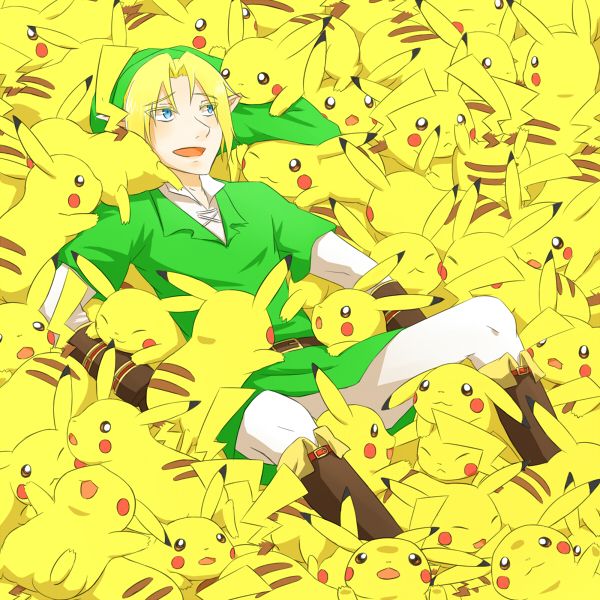link and pikachu (pokemon and 1 more) drawn by rophy