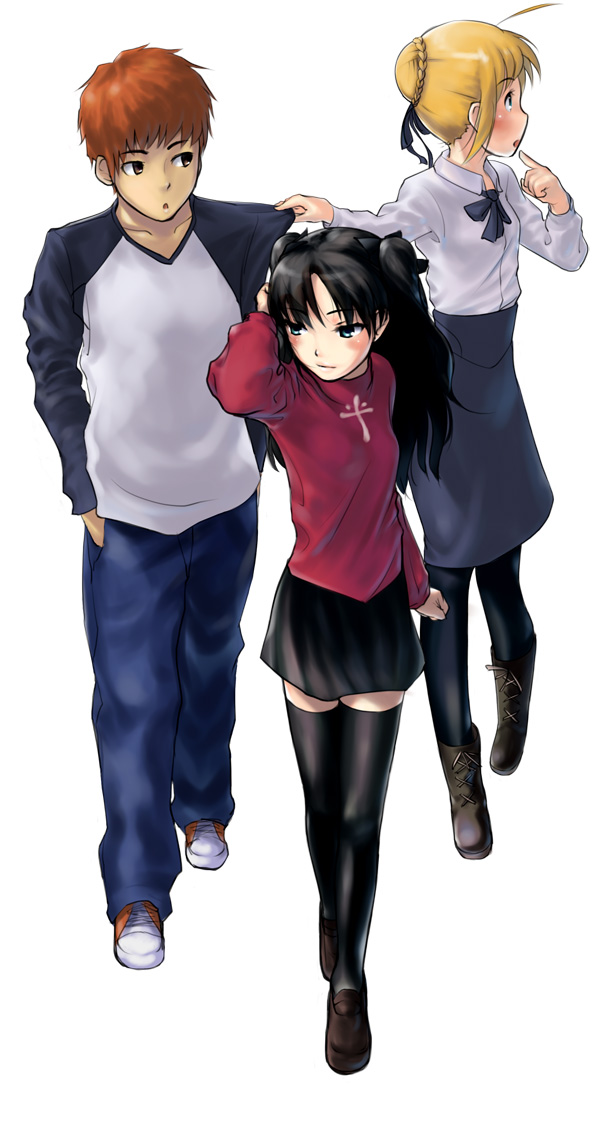 artoria pendragon, saber, tohsaka rin, and emiya shirou (fate and 1 more) drawn by negy