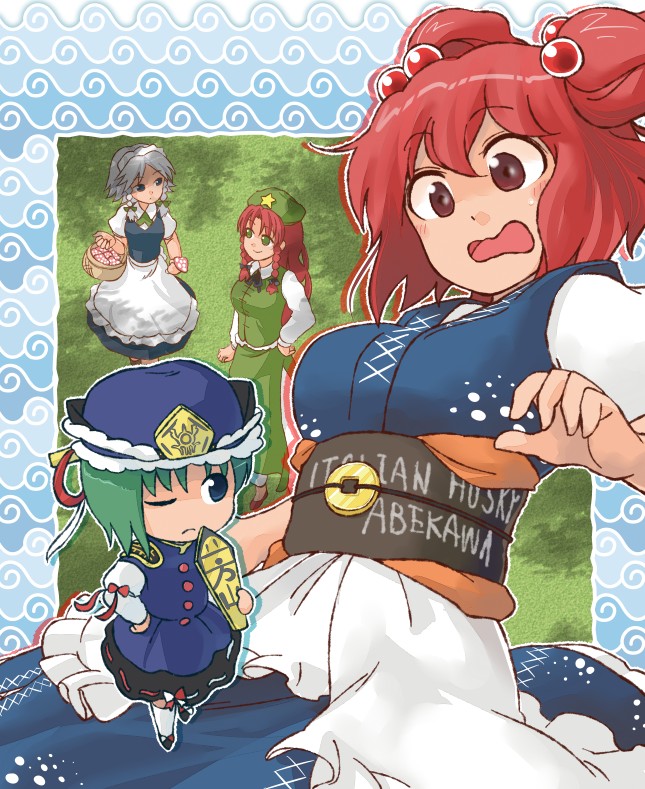 izayoi sakuya, hong meiling, shiki eiki, and onozuka komachi (touhou) drawn by abekawa