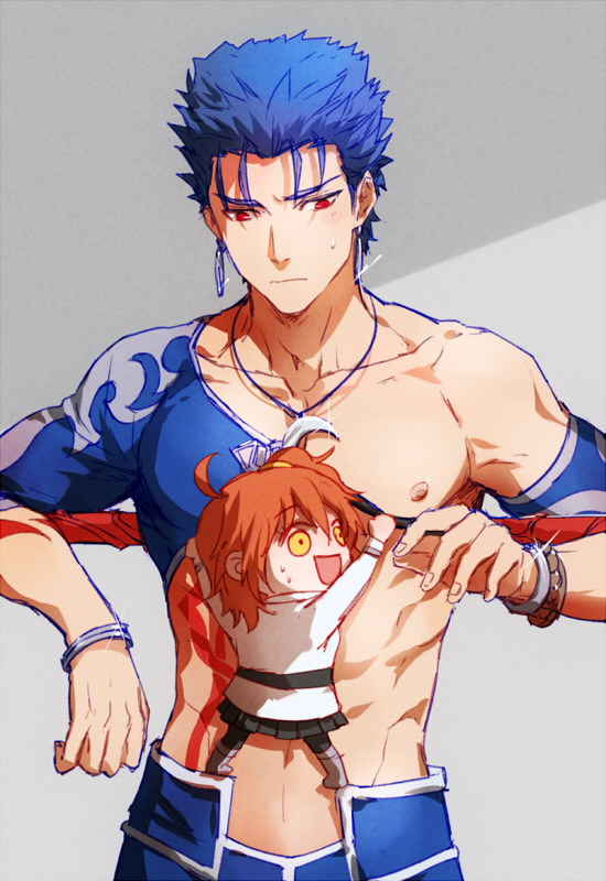 fujimaru ritsuka and cu chulainn (fate and 2 more) drawn by changye
