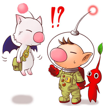 moogle, red pikmin, and olimar (final fantasy and 1 more) drawn by koma_(side)
