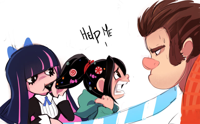 stocking, vanellope von schweetz, and wreck-it ralph (panty & stocking with garterbelt and 1 more) drawn by sho-n-d