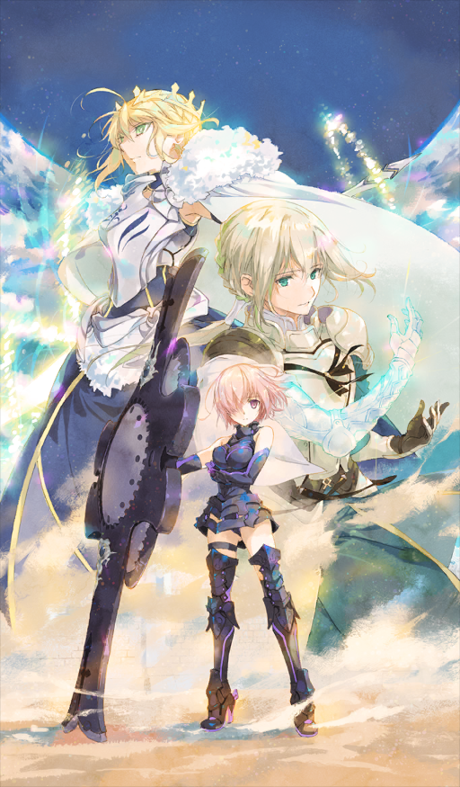 artoria pendragon, mash kyrielight, bedivere, and lion king (fate and 1 more) drawn by hosoi_mieko