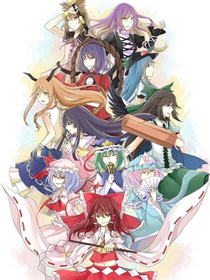 hakurei reimu, remilia scarlet, saigyouji yuyuko, reiuji utsuho, hinanawi tenshi, and 6 more (touhou) drawn by wensui