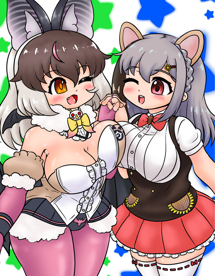 brown long-eared bat and kirara mimi (kemono friends and 2 more) drawn by edamamezooooo
