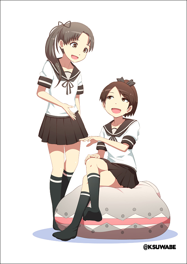 shikinami, ayanami, and floating fortress (kantai collection) drawn by k-suwabe