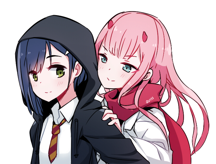 zero two and ichigo (darling in the franxx) drawn by quiss