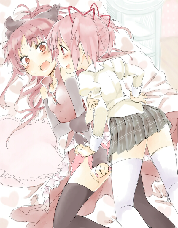 kaname madoka and sakura kyoko (mahou shoujo madoka magica) drawn by anonymous_(2ch_sakura_kyouko_thread) and mijinkouka