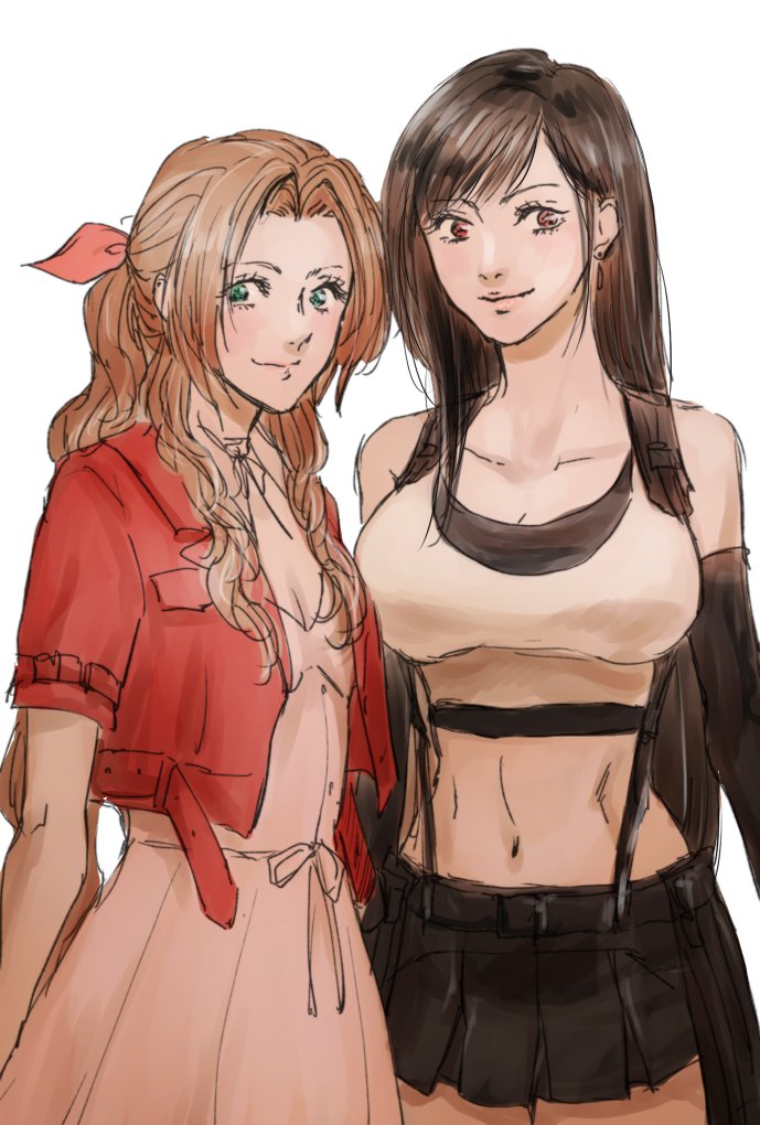 tifa lockhart and aerith gainsborough (final fantasy and 2 more) drawn by tsubak_iharu