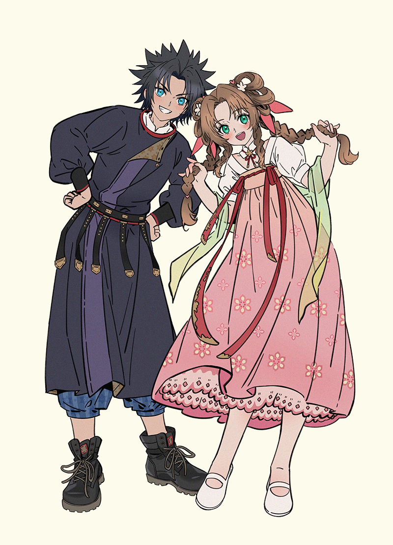 aerith gainsborough and zack fair (final fantasy and 3 more) drawn by huosheanng