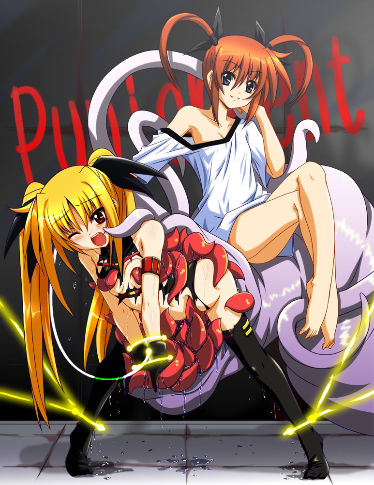 fate testarossa and takamachi nanoha (lyrical nanoha and 1 more) drawn by fumihiro