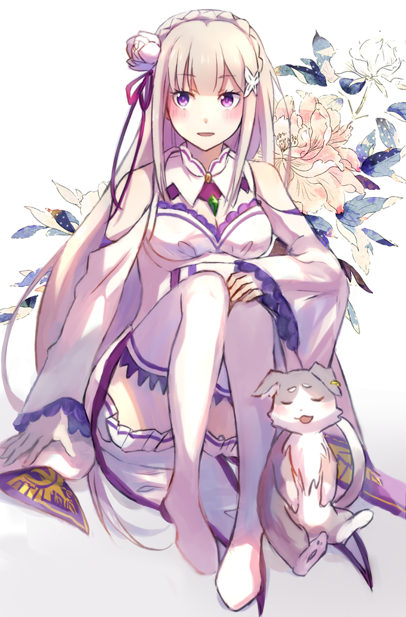 emilia and puck (re:zero kara hajimeru isekai seikatsu) drawn by yokoyama