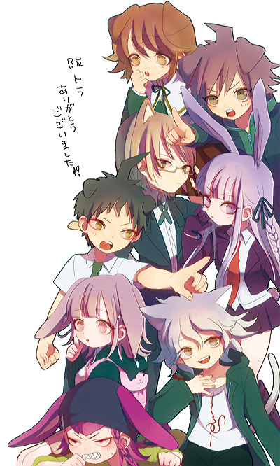 nanami chiaki, komaeda nagito, hinata hajime, kirigiri kyoko, naegi makoto, and 3 more (danganronpa and 2 more) drawn by momiji_kinoko