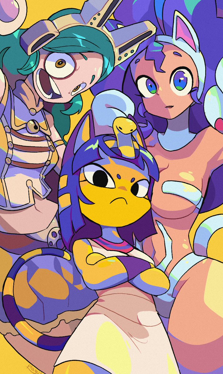 felicia, ankha, and ragdoll (boku no hero academia and 2 more) drawn by mr_plagu3