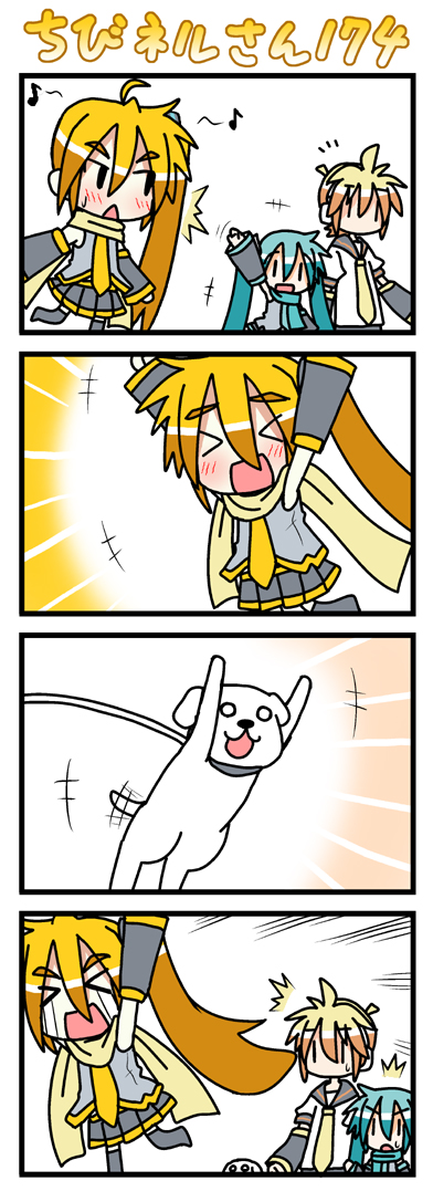 hatsune miku, kagamine len, akita neru, chibi miku, and hamo (vocaloid) drawn by minami_(colorful_palette)