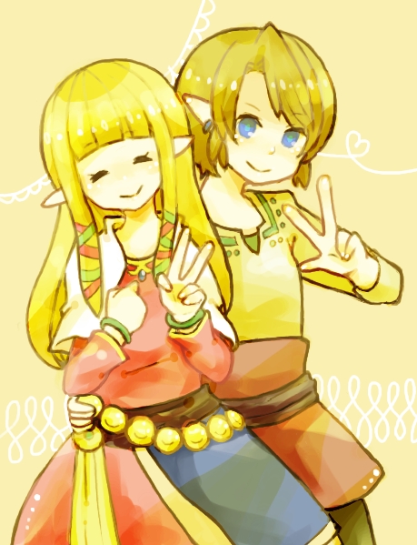 link and princess zelda (the legend of zelda and 1 more) drawn by mamekakao_(higanbana)
