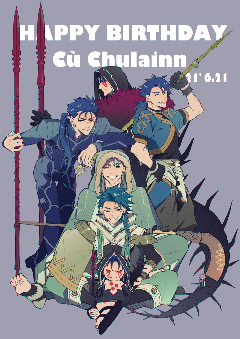 cu chulainn alter, cu chulainn, setanta, and mini cu-chan (fate and 3 more) drawn by makina_(nikki_m7_)