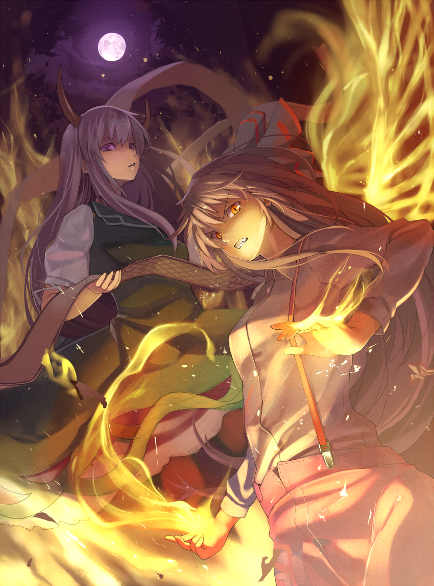fujiwara no mokou, kamishirasawa keine, and ex-keine (touhou) drawn by hidebo