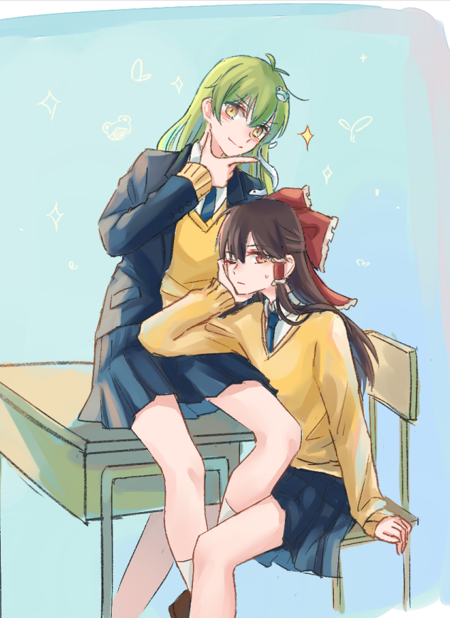 hakurei reimu and kochiya sanae (touhou) drawn by slms