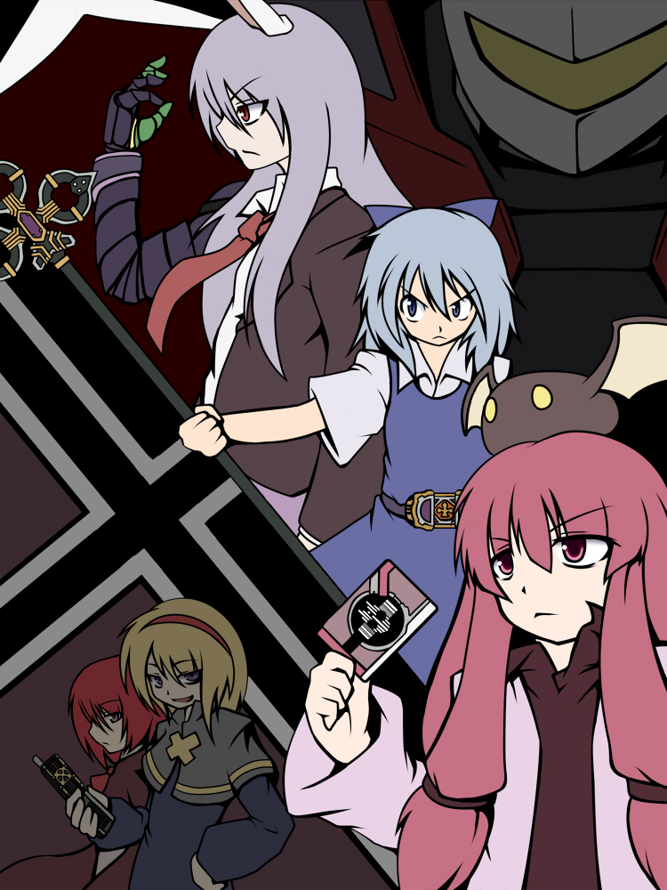 cirno, alice margatroid, patchouli knowledge, reisen udongein inaba, okazaki yumemi, and 4 more (touhou and 5 more) drawn by naginami