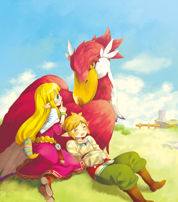 link, princess zelda, and loftwing (the legend of zelda and 1 more) drawn by mitsubachi_koucha