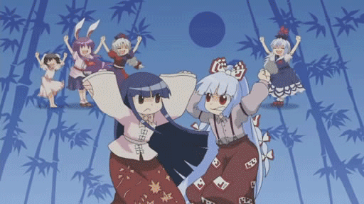 reisen udongein inaba, fujiwara no mokou, kamishirasawa keine, houraisan kaguya, inaba tewi, and 1 more (touhou and 2 more)
