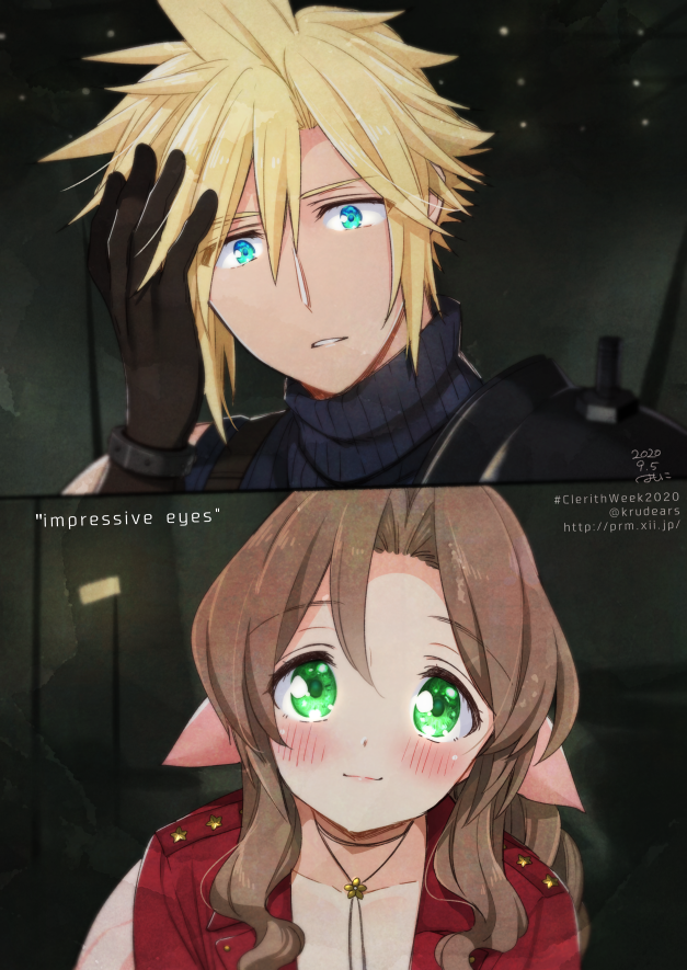 cloud strife and aerith gainsborough (final fantasy and 2 more) drawn by krudears