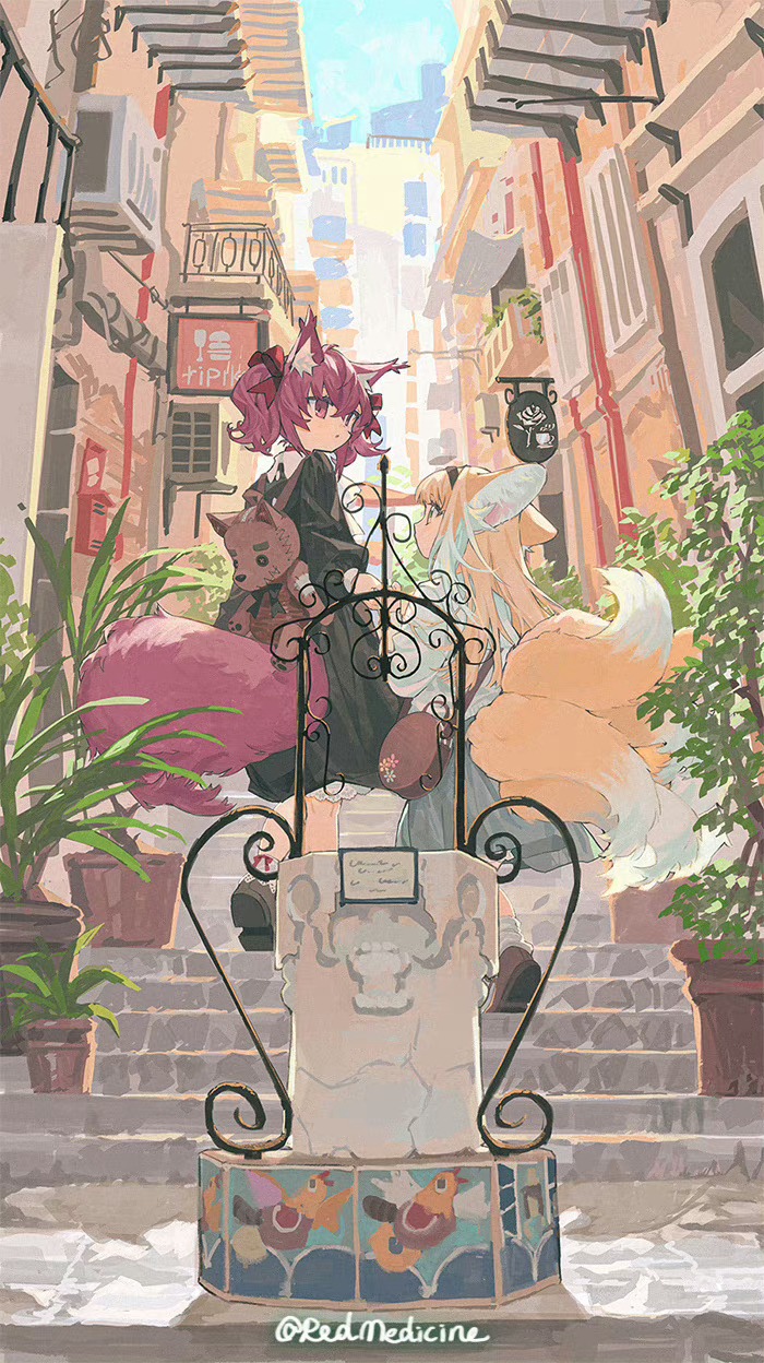 suzuran, shamare, and morte (arknights) drawn by red_medicine