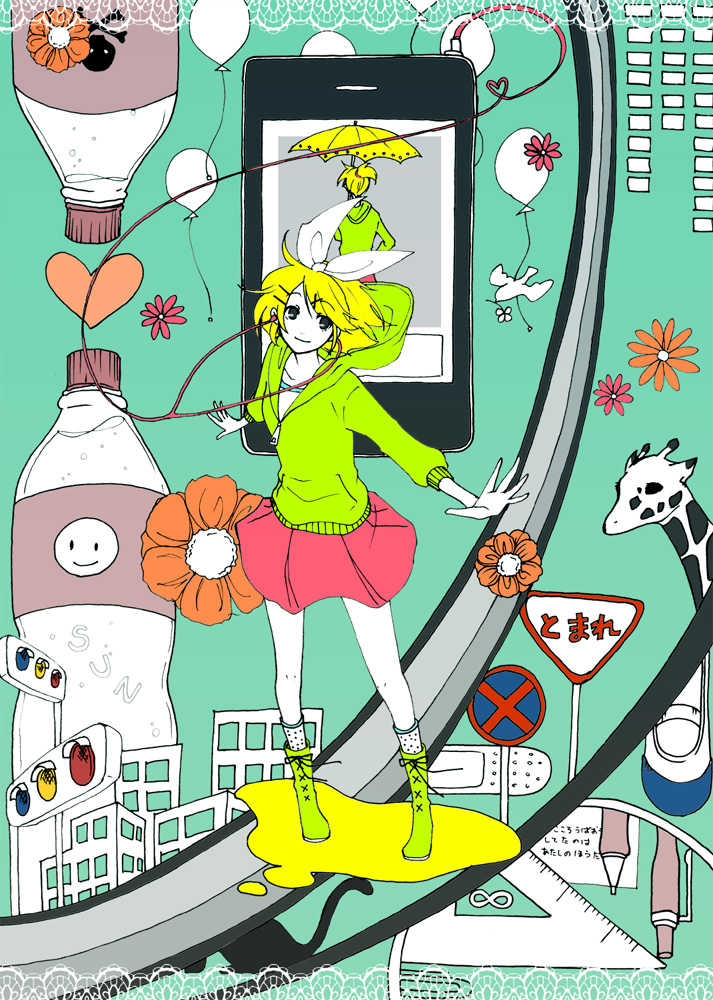 kagamine rin and kagamine len (vocaloid and 1 more) drawn by maru_(memoriatechnica)