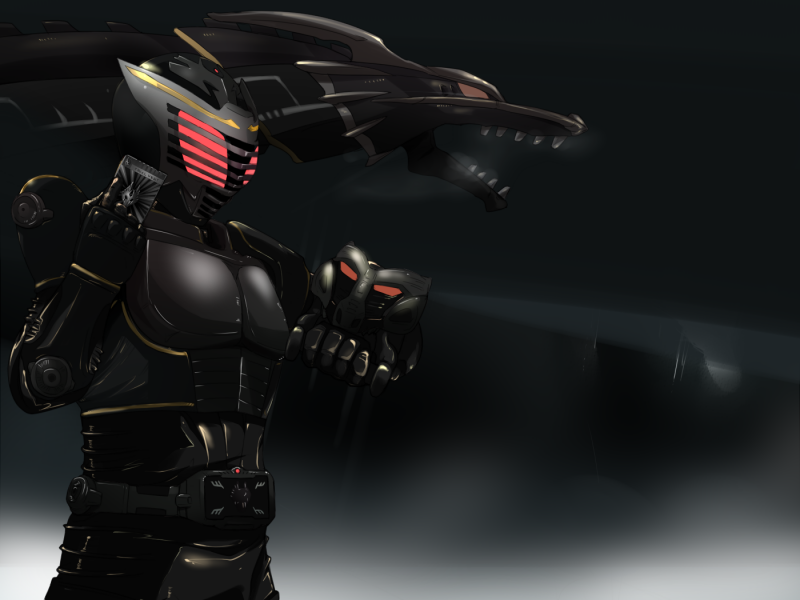 kamen rider ryuga and dragblacker (kamen rider and 1 more) drawn by denji_(mugitomato)