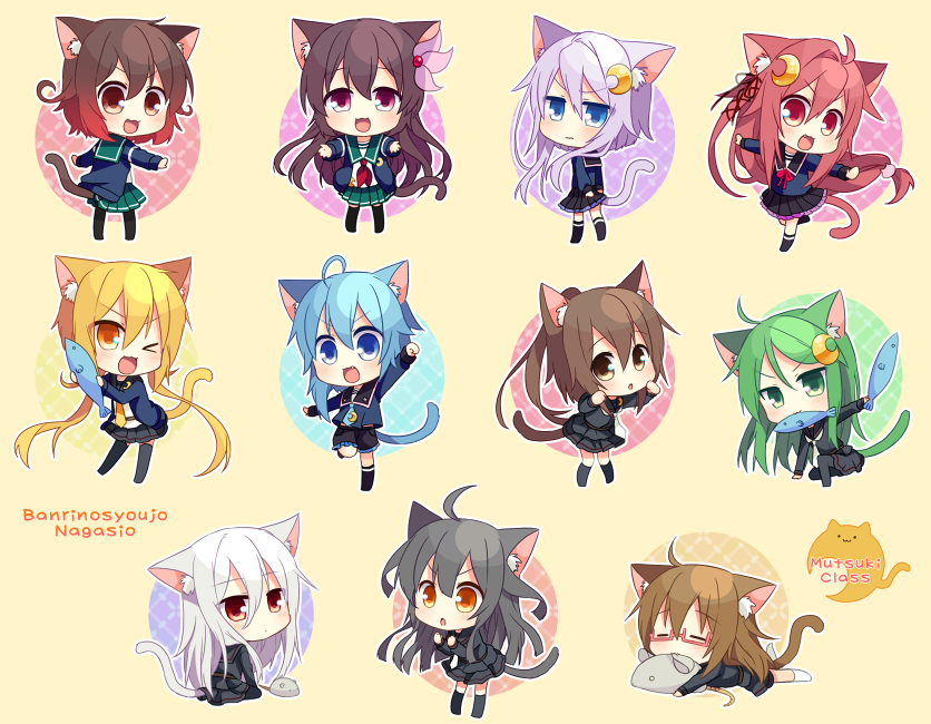 uzuki, satsuki, mutsuki, kisaragi, nagatsuki, and 9 more (kantai collection) drawn by nagasioo