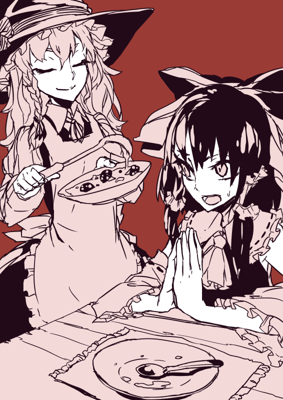 hakurei reimu and kirisame marisa (touhou) drawn by thupoppo