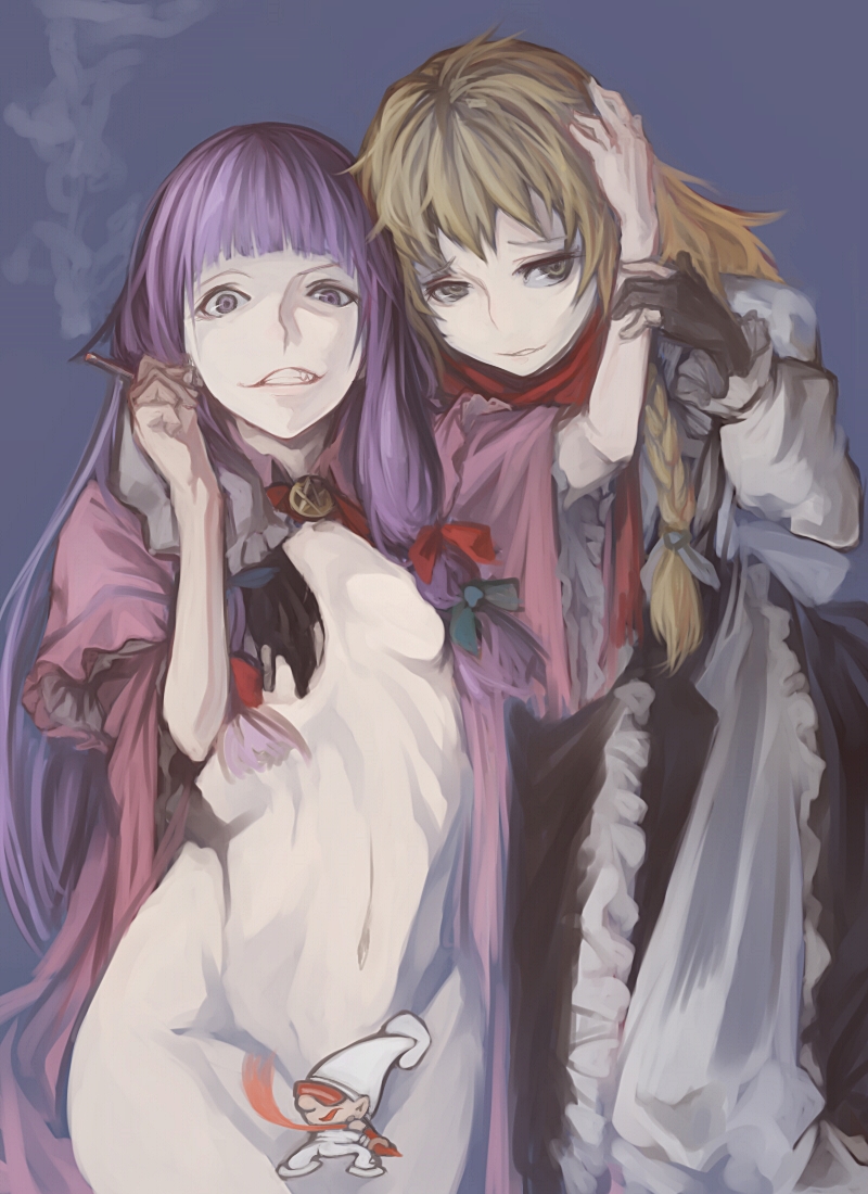 kirisame marisa, patchouli knowledge, mars, taisa, and yocchan (touhou and 2 more) drawn by nuppehofu_(nibuta)