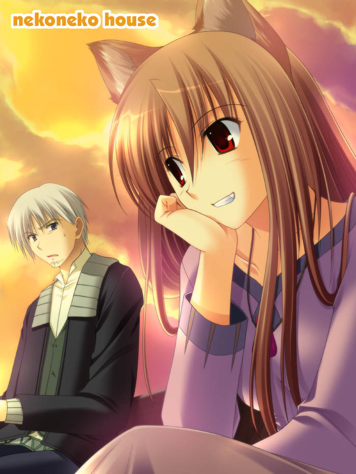 holo and craft lawrence (spice and wolf) drawn by takepon