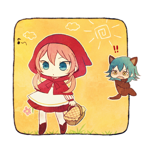 little red riding hood, kirino ranmaru, kariya masaki, and big bad wolf (inazuma eleven and 2 more) drawn by ayu_(mog)