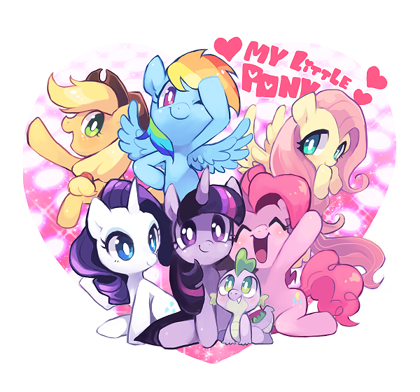 twilight sparkle, fluttershy, rainbow dash, pinkie pie, applejack, and 2 more (my little pony and 1 more) drawn by kinako_(462)