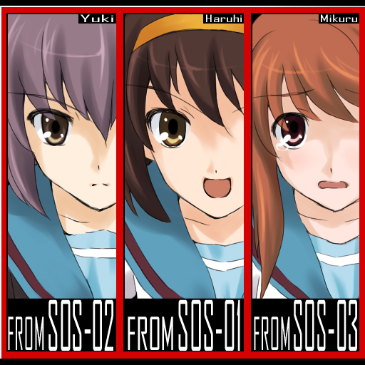 suzumiya haruhi, nagato yuki, and asahina mikuru (neon genesis evangelion and 2 more) drawn by ikari_manatsu