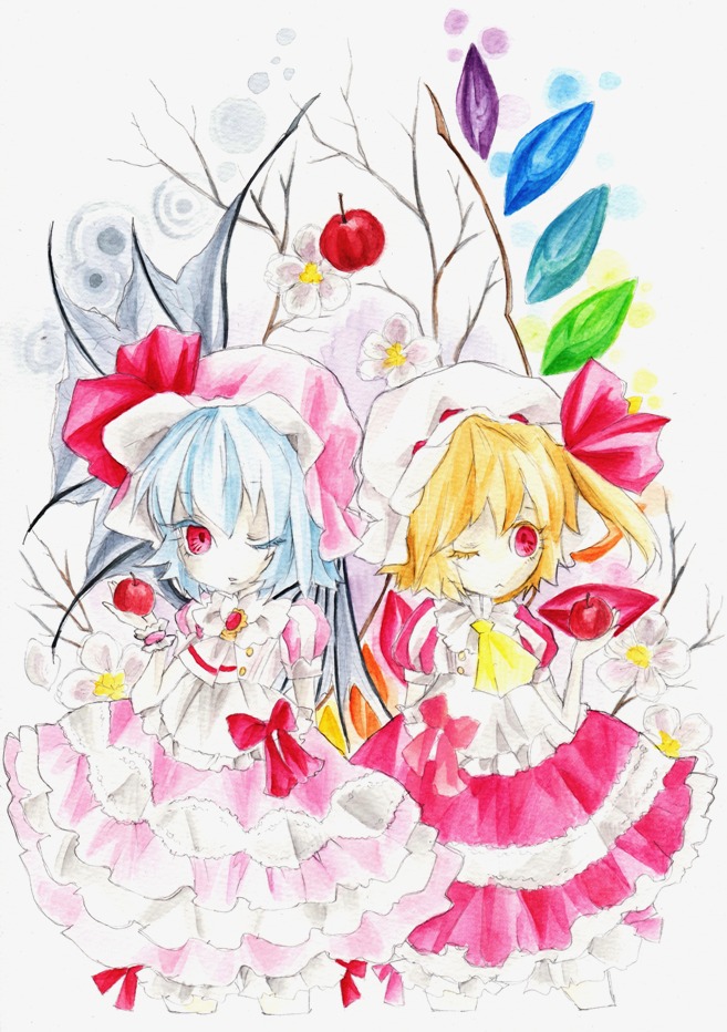 remilia scarlet and flandre scarlet (touhou) drawn by sou_hoshi