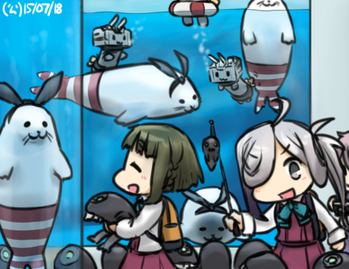 shimakaze, rensouhou-chan, aoba, asashimo, takanami, and 1 more (kantai collection) drawn by hamu_koutarou