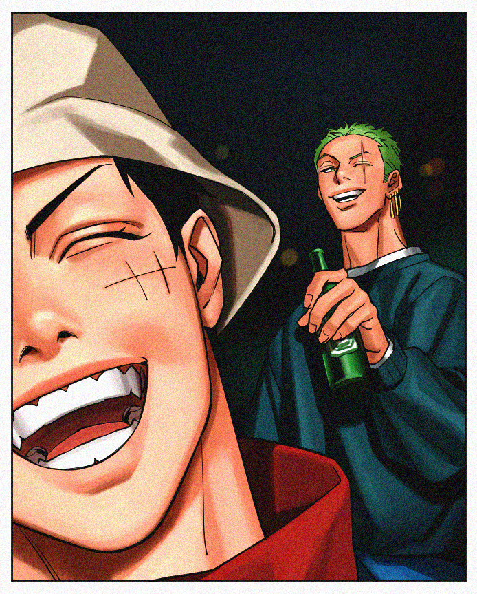 monkey d. luffy and roronoa zoro (one piece) drawn by mush820823