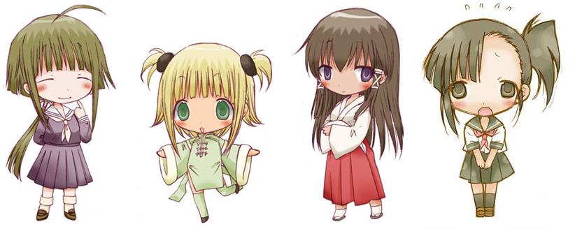 sakurazaki setsuna, nagase kaede, tatsumiya mana, and kufei (mahou sensei negima!)